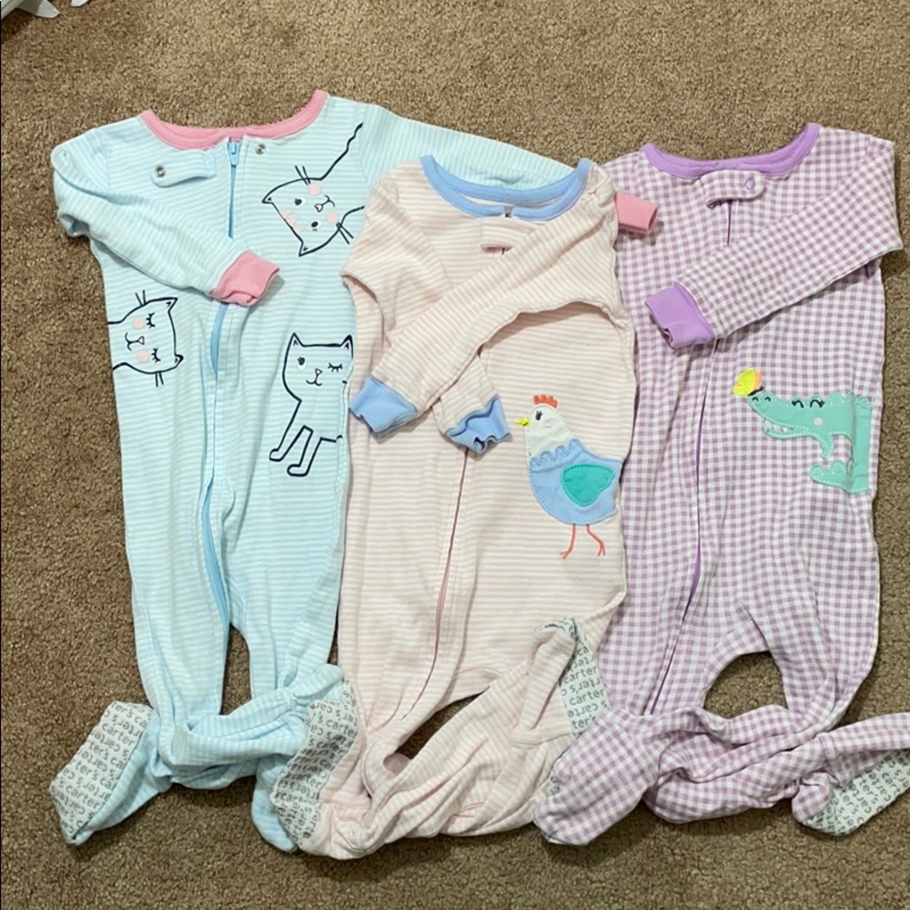 3-Pack Girls Carter's Snug-Fit Zip Pajamas - 18m